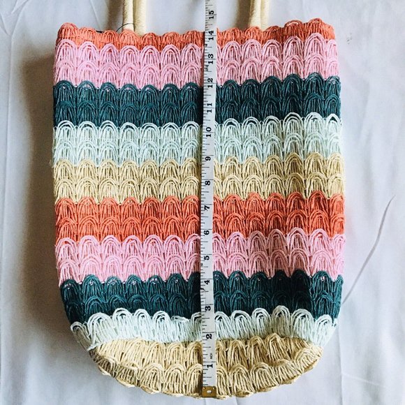 Colorful Striped Straw Tote Bag Double Straps - Picture 8 of 8